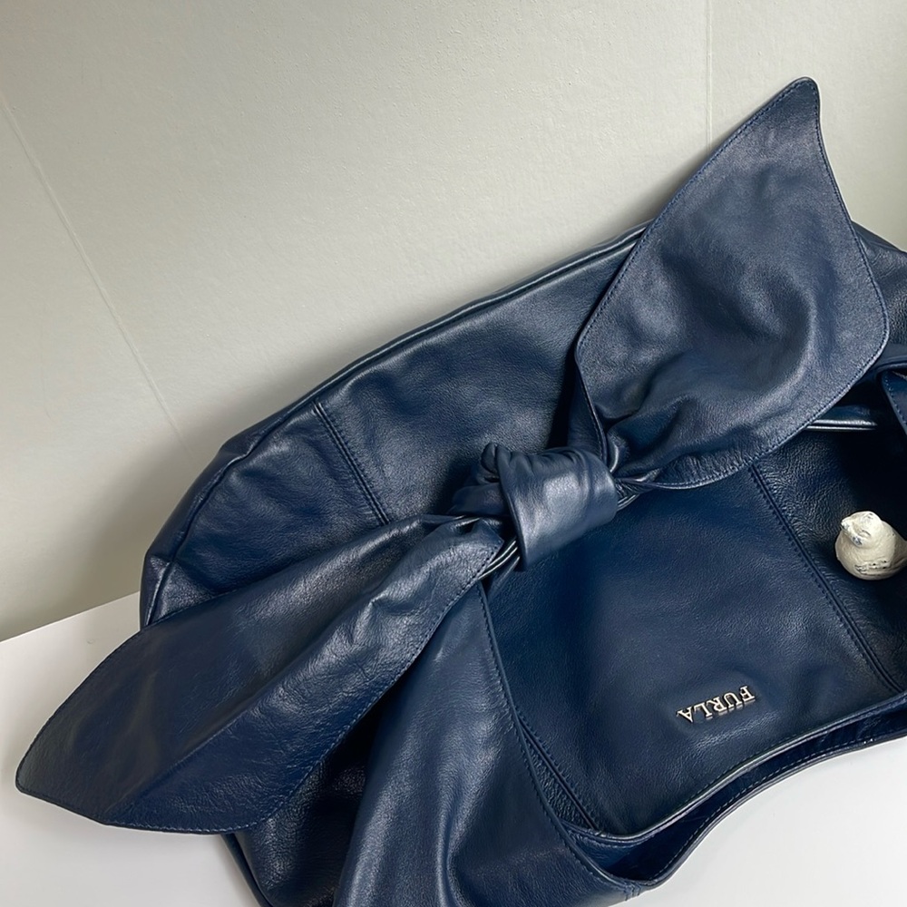 Furla Genuine Leather Hobo Shoulder Bag Navy - Picture 13 of 17